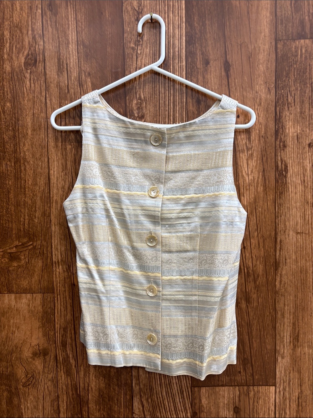 Positive Attitude Sleeveless Button-Back Tank in Cream and Light Gray